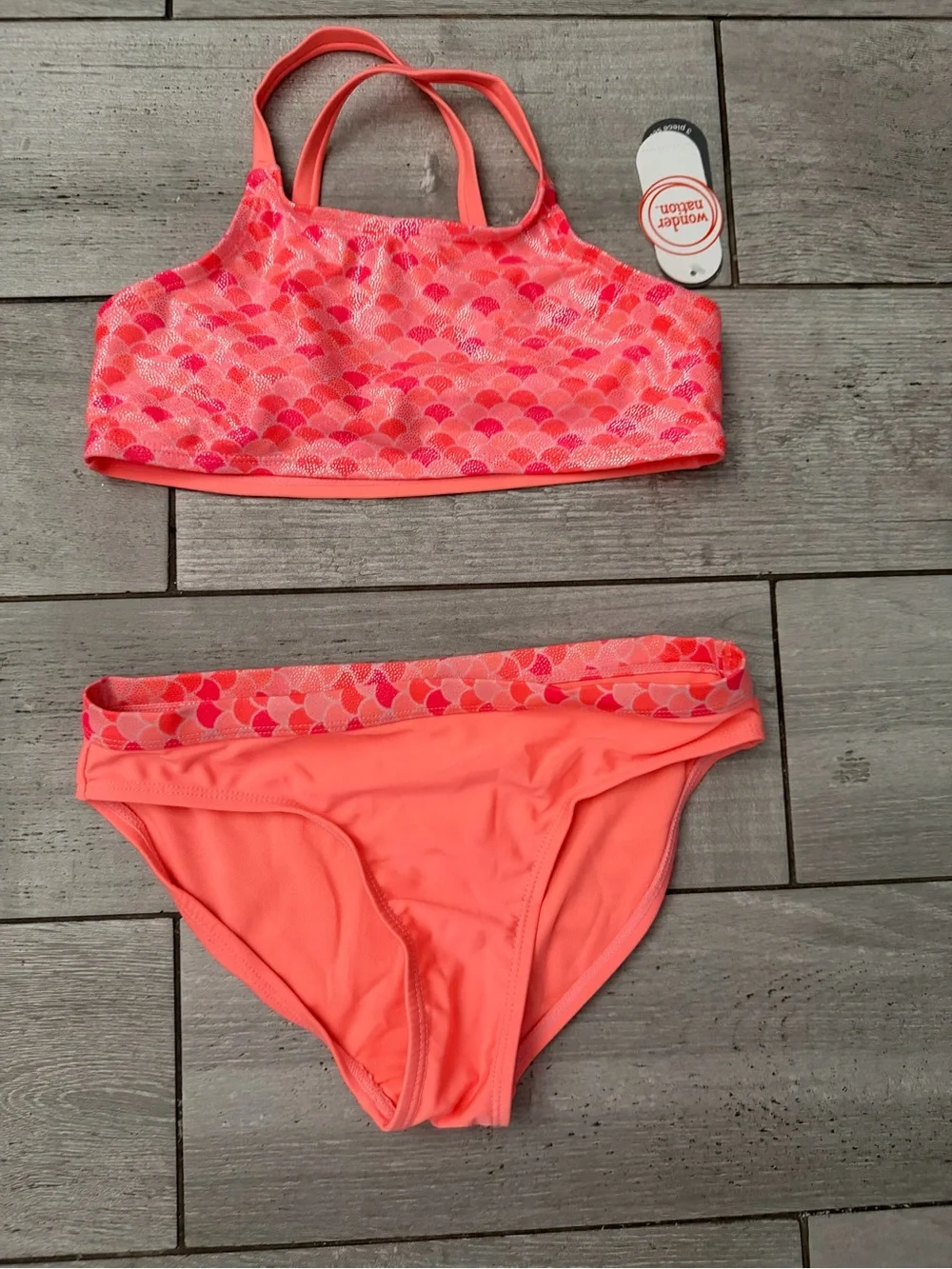 wonder nation Coral Pink Girls Two-Piece Swimsuit